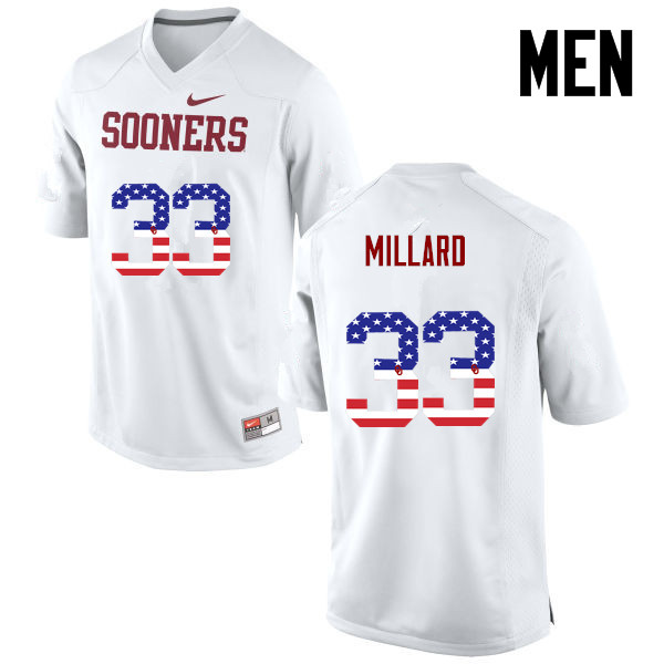 Oklahoma Sooners #33 Trey Millard College Football USA Flag Fashion Jerseys-White